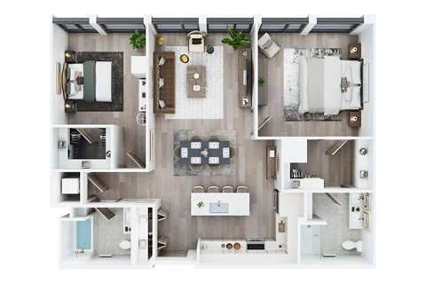 Floor plan for 2 beds, 2 baths, 1194 sqft